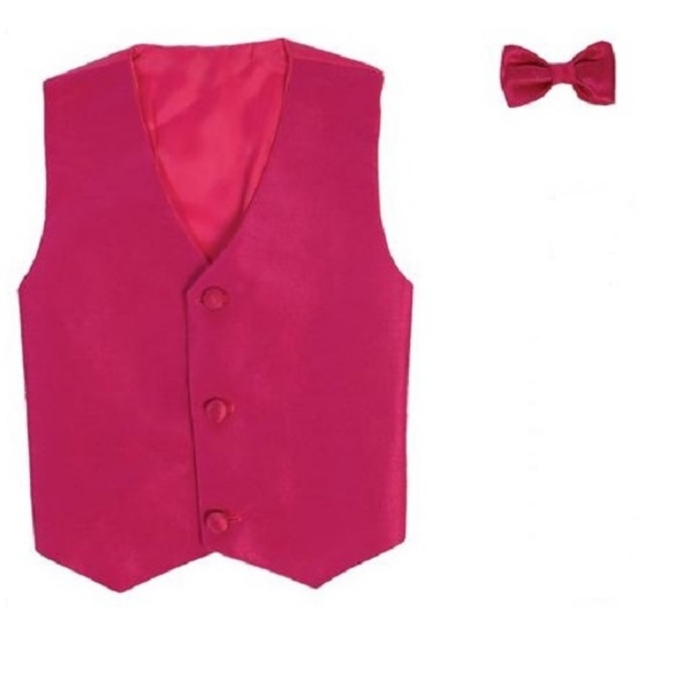 NWT Boys White 5pc Tuxedo Fuchsia Vest & Tie Ring Bearer Easter Sz 7 - Picture 4 of 4
